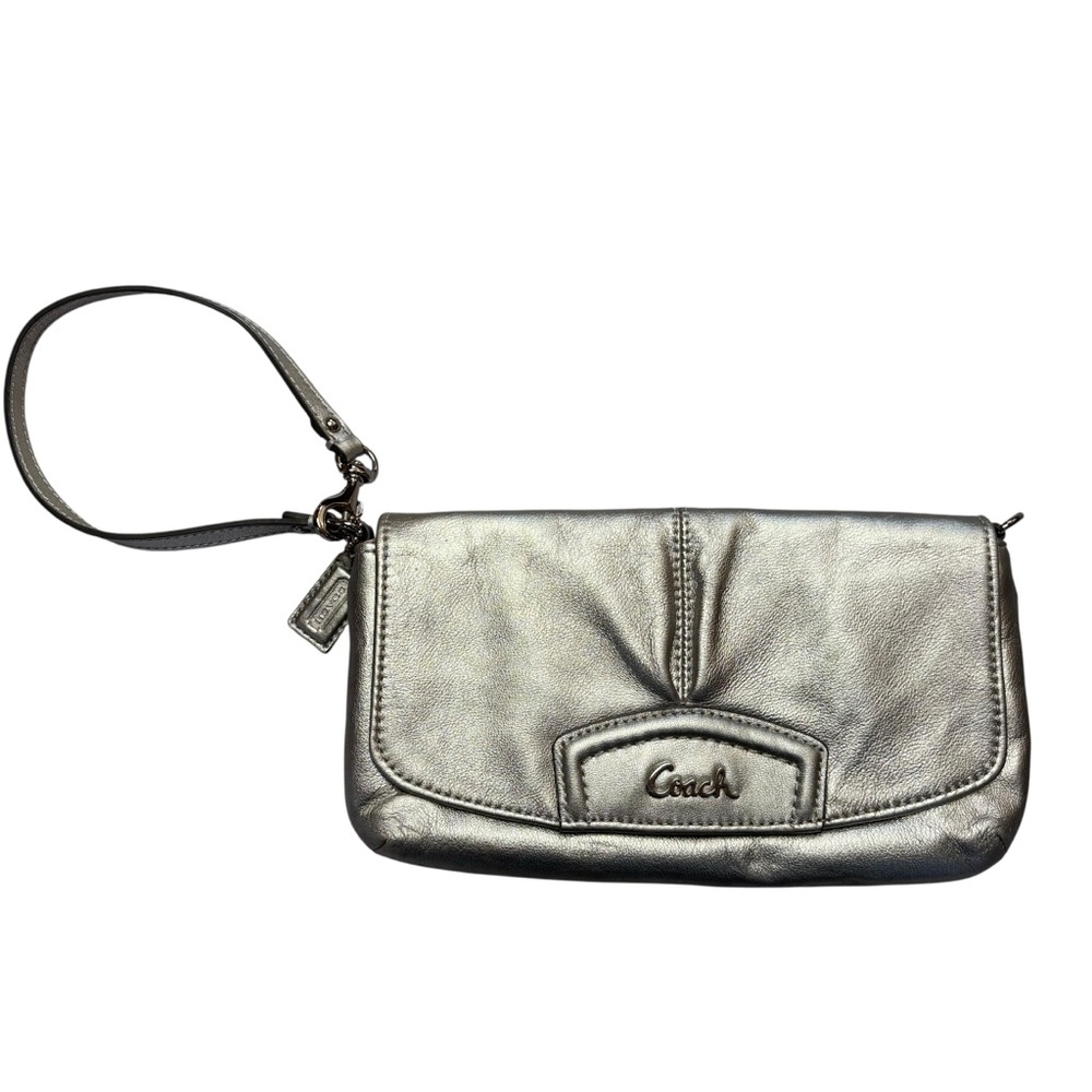 Coach Metallic Silver Wristlet Clutch